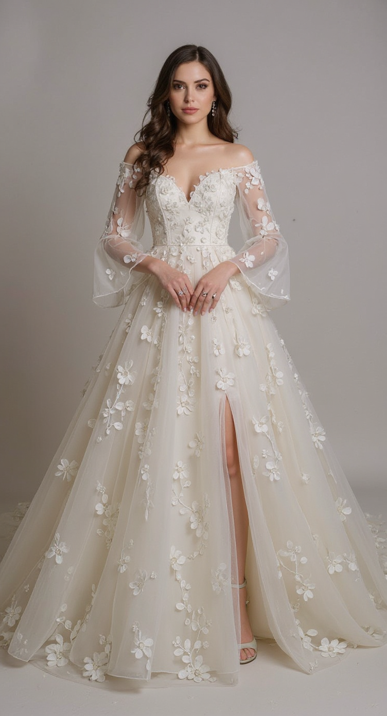 Vestido de Novia con Mangas Murciélago