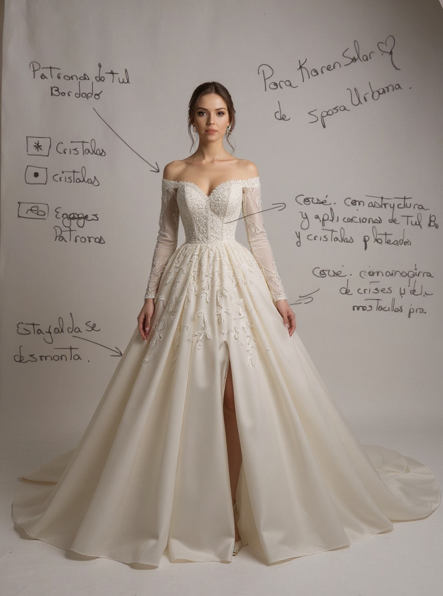 Vestido de Novia con Manga Larga Desmontable
